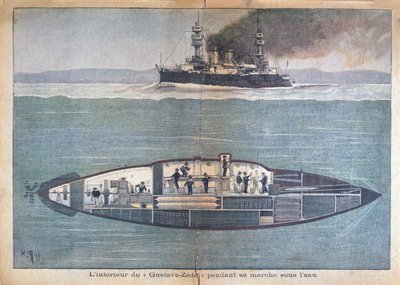 El interior del Gustave-Zedei mientras está bajo el agua, 1899 de French School