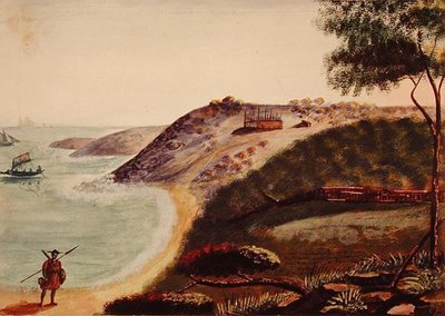 La isla de Dakar con vista de la casa de un misionero en construcción de French School