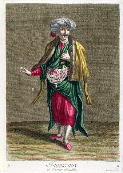 El Janissary, de la Colección de Grabados de Trajes del Levante, grabado por Philippe Simonneau (1685-c.1753) 1707-08 de French School