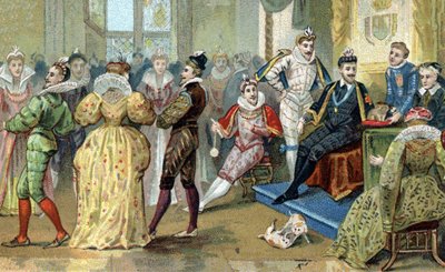 El Rey de Francia Enrique III (1551-1589) rodeado de sus favoritos. Cromolitografía de finales del siglo XIX de French School