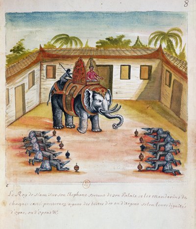 El rey de Siam en su elefante, de una cuenta de los jesuitas en Siam, 1688 de French School