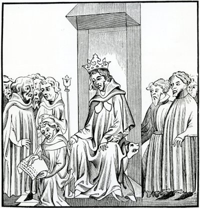 El Rey de los Francos dicta la Ley Sálica, según una miniatura en las Crónicas de San Denis de French School