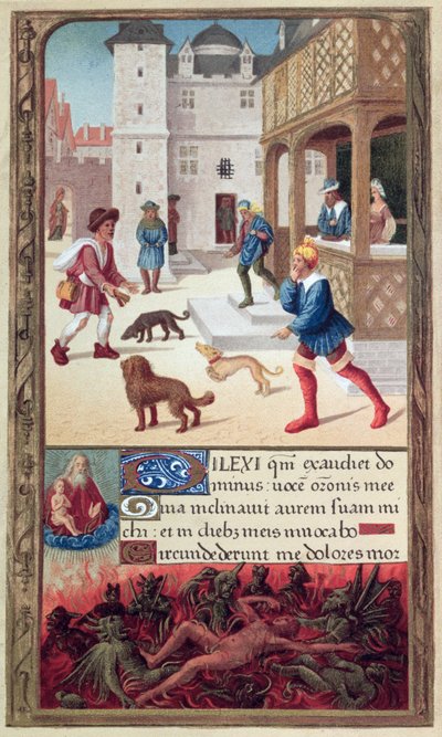 El leproso, después de un manuscrito del siglo XVI (grabado en color) de French School