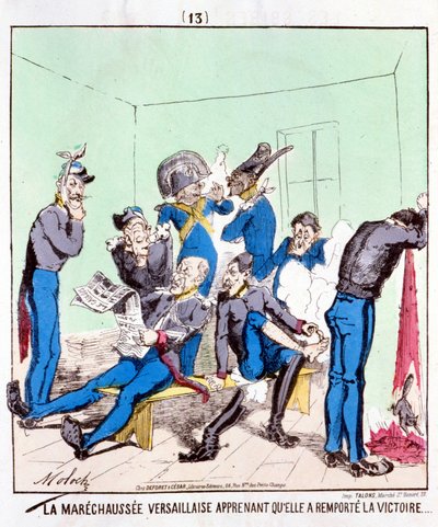 La Maréchaussée de Versalles se entera de que ganó la victoria... Caricatura sobre la Comuna de París, circa 1870 de French School