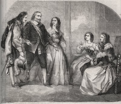 El Marqués de Montespan, Louis Henri de Pardaillan de Gondrin (1640-1691) (a la izquierda) vino a proponer el matrimonio de Françoise Athénaïs de Rochechouart Mortemart (entonces Marquesa de Montespan o Madame de Montespan de French School
