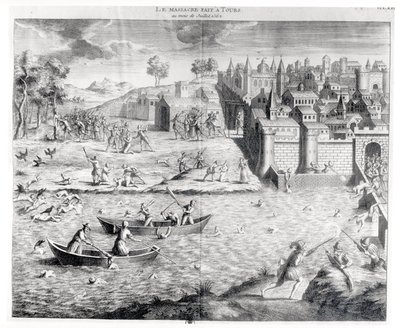 La masacre de los hugonotes en Tours en 1562 de French School