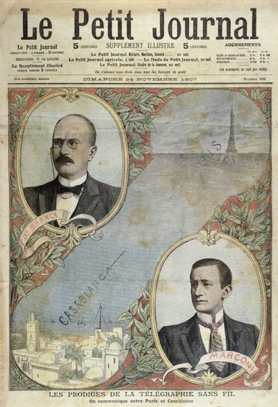 Los Milagros del Sistema Telegráfico, ilustración de Le Petit Journal, 24 de noviembre de 1907 de French School