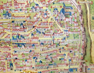 La Montagne Sainte-Genevieve, (detalle) del plan de París hecho c.1540, llamado Plan de la Gouache, c.1860 de French School