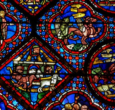 La ventana de Noé: Noé observa a los animales mientras salen del arca de French School