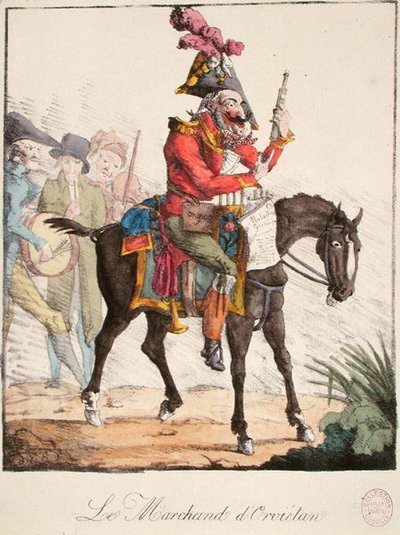 El vendedor de Orvietan, c.1816 (grabado coloreado) de French School