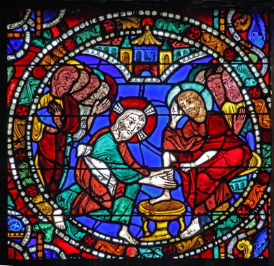 La ventana de la Pasión: Cristo lava los pies de los discípulos de French School