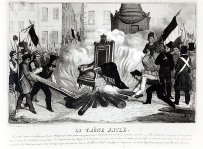El pueblo quemando el trono en la Plaza de la Bastilla, 1848 de French School