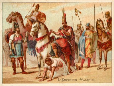 El Rey Persa Shapur I usando al Emperador Romano Valeriano capturado como escabel, c260 de French School