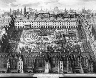 La Place Royale y el Carrousel en 1612 (grabado) de French School