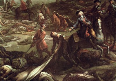 La peste en Marsella en 1720 (óleo sobre lienzo) (detalle) de French School