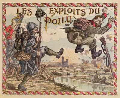 Los logros de los Poilus, empujando al alemán más allá del Rin, portada de un juego de mesa, c.1914-15 de French School