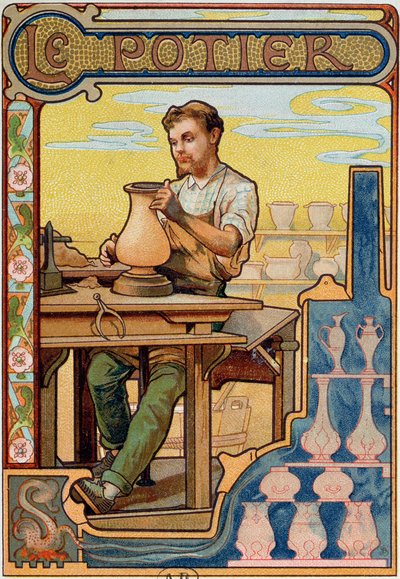 El alfarero, ilustración de un libro sobre los oficios, c.1899 de French School
