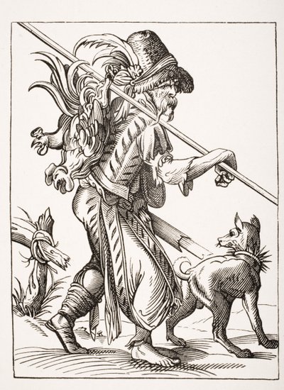 El pollero, según una ilustración del siglo XVI dibujada y grabada por Jost Amman de 
