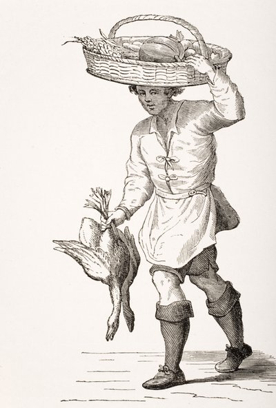 El Comerciante de Aves, después de un grabado en madera del siglo XVI por Cesare Vecellio (1521-1601) de 