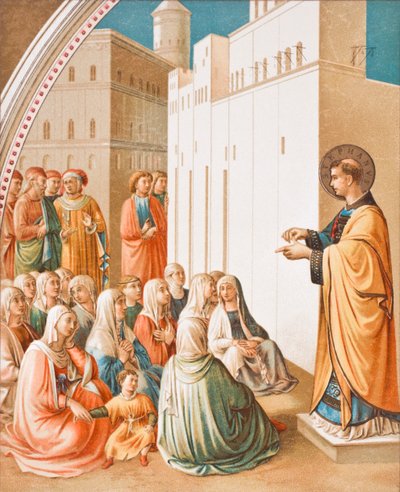 La predicación de San Esteban, según el fresco de Fra Angelico, de Science and Literature in The Middle Ages por Paul Lacroix pub. Londres 1878 de French School