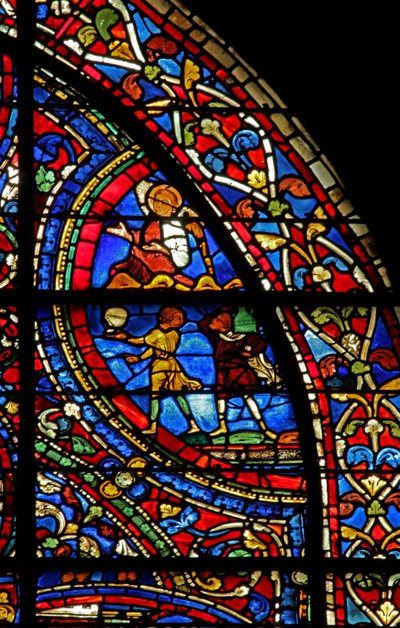 La ventana del Hijo Pródigo: mayordomos sirven la comida; un ángel de French School