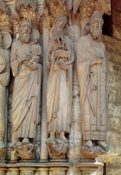 El Profeta Simeón, San Juan Bautista y San Pedro, figuras de jambas del lado derecho de la puerta central del portal norte de French School