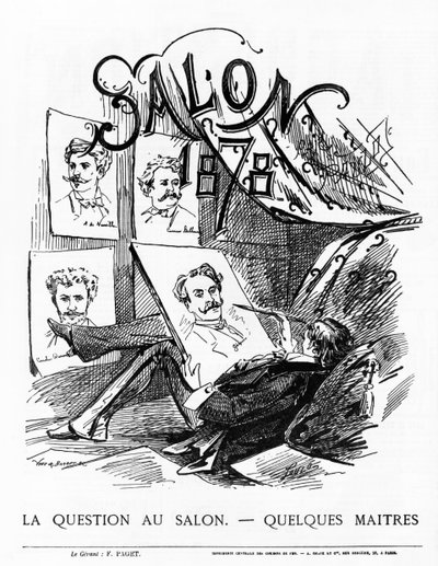 La Pregunta en el Salón - ¿Algún maestro? Salón de París de 1878 de French School