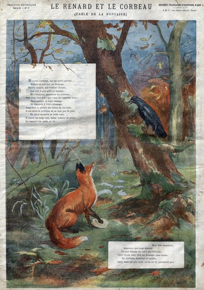 El cuervo y el zorro. Fábulas de Jean de La Fontaine (1621-95). Ilustración de finales del siglo XIX. de French School