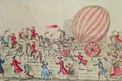 El regreso del globo aerostático a París, después del experimento en el Champ de Mars por los hermanos Montgolfier, 2 de diciembre de 1783 de French School