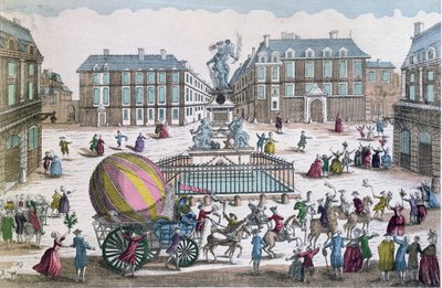 El regreso el 2 de diciembre de 1783 al taller en la Place des Victoires del globo de Jacques Charles (1746-1823) y Nicholas Robert (1761-1828) de French School