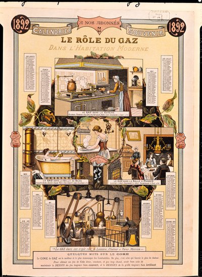 El Papel del Gas en las casas modernas, de un calendario de la Compañía de Gas Francesa, 1892 de French School