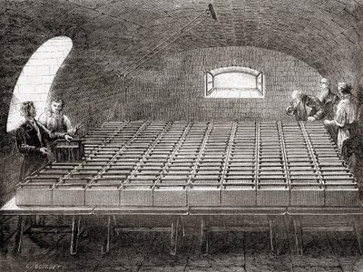 La batería eléctrica de la Real Institución, de Les Merveilles de la Science, pub.1870 de French School