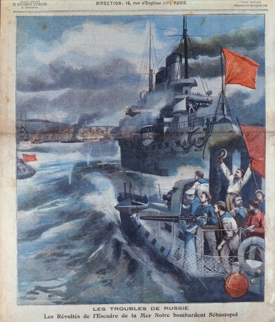 El motín ruso en el Mar Negro y el bombardeo de Sebastopol, ilustración de Le Petit Parisien, 1905 de French School