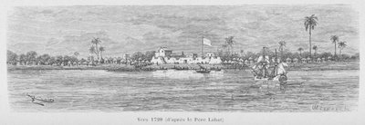 El río Saint-Louis en 1720, Senegal, ilustración de 