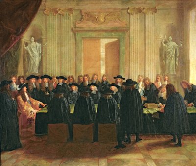 El Sello Sostenido por Luis XIV (1638-1715) ante Miembros del Consejo de Estado y la Corte de Apelación en 1672, 1672 de French School