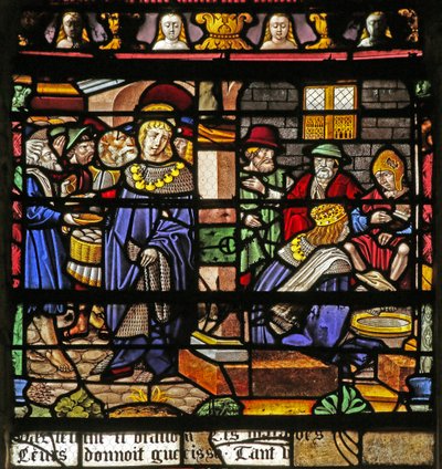 La ventana de San Luis: Luis lava los pies de los pobres de French School