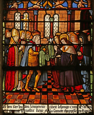 La ventana de San Luis: El emperador ofrece reliquias de los Instrumentos de la Pasión de French School