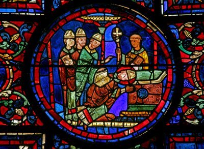 Ventana de San Martín: el santo es consagrado obispo de Tours de French School