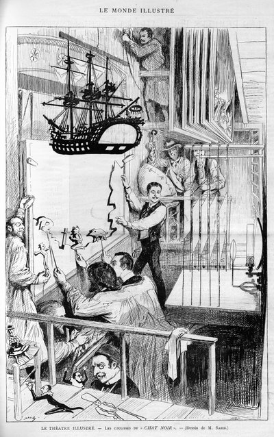 El Teatro ilustra: detrás de las escenas del “Chat noir”. Grabado en “Le Monde Illustré”, 1888. de French School