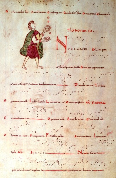 El tercer modo, de un tonario en notación aquitana (vitela) de French School