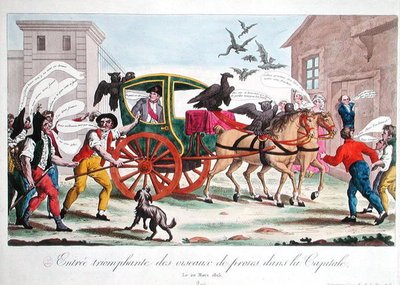 La Entrada Triunfal de las Aves de Presa en la Capital, caricatura del regreso de Napoleón (1769-1821) a París, 20 de marzo de 1815 de French School