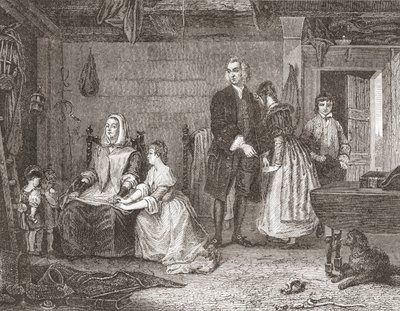 El vicario de Wakefield reconciliando a su esposa con Olivia, según el cuadro de Gilbert Stuart Newton. De Histoire des Peintres, École Anglaise, publicado en 1867 (litografía). de French School