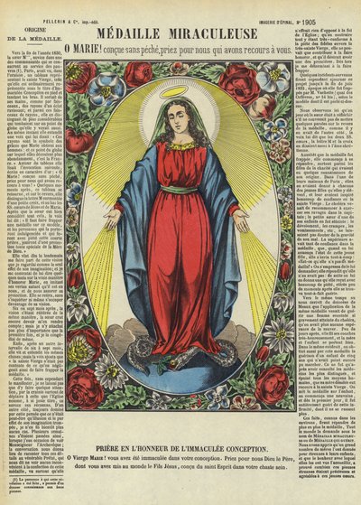 La Virgen María y la Medalla Milagrosa (litografía en color) de French School