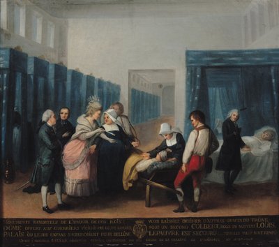 La visita de Monsieur y Madame Necker al Hospital de la Caridad, 1780 de French School