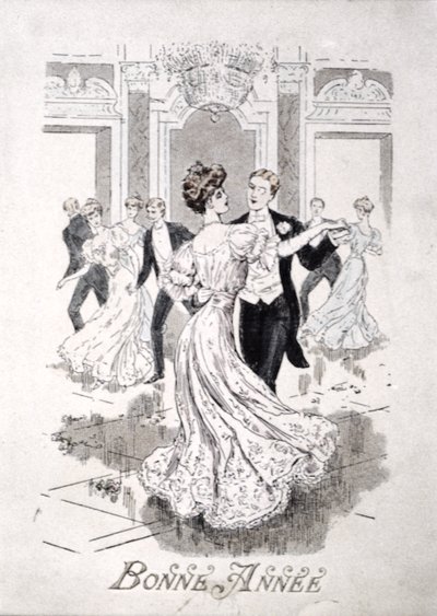 El Vals, tarjeta de Año Nuevo francesa, finales del siglo XIX de French School
