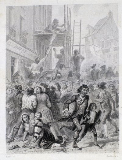 La Guerra de las Harinas: motín frente a una panadería en mayo de 1775 (primeros frutos de la Revolución Francesa) de French School