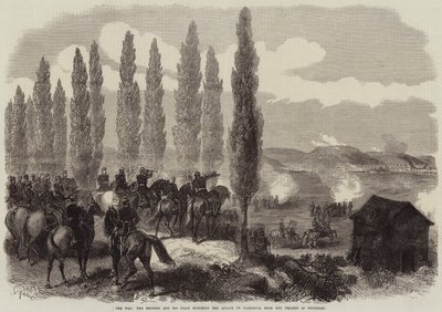 La guerra, el emperador y su estado mayor observando el ataque a Saarbruck desde las alturas de Spicheren de French School