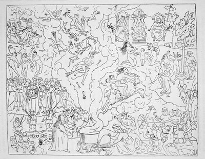 El Sabbath de las brujas, copia de una ilustración de Tableau de linconstance des mauvais anges por Pierre de Lancre, París 1612, usado en una Historia de la Magia, publicado a finales del siglo XIX de French School