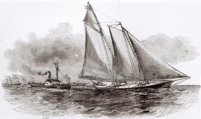 El yate America tomando la delantera en la Regata de Cowes de 1851, de Le Monde Illustré, 1851 de French School