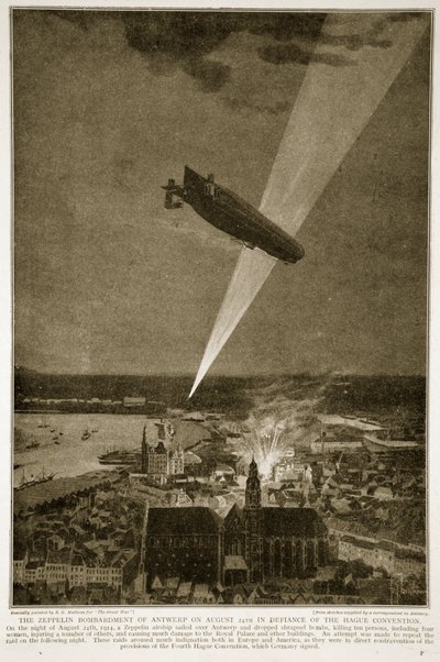 El bombardeo de Zeppelin en Amberes el 24 de agosto de 1914 en desafío a la Convención de La Haya, 1914-19 de French School